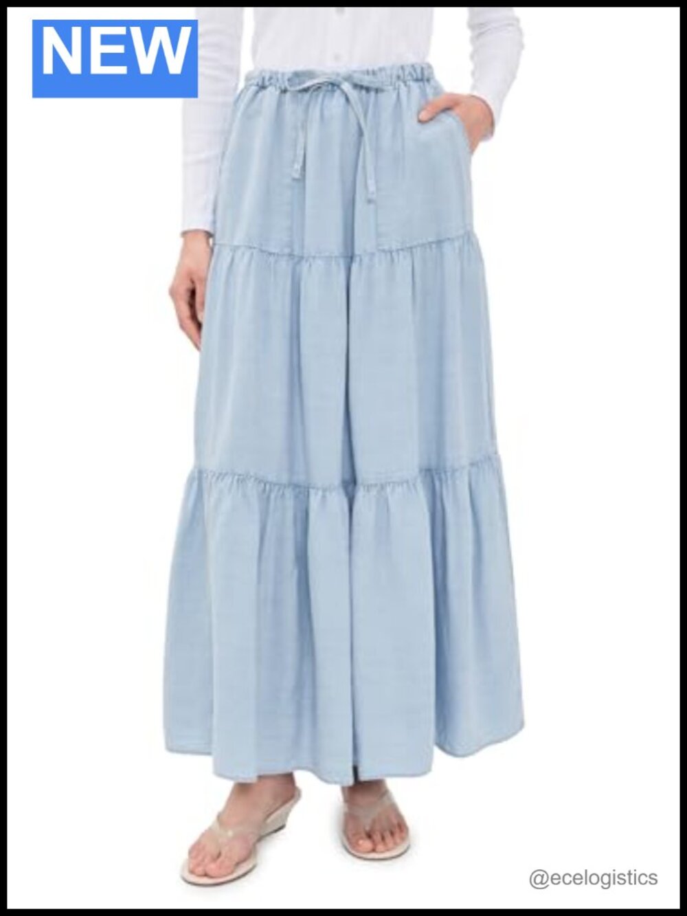 Lyocell Maxi Skirt with Drawstring Waist Wash Cold Casual Wear